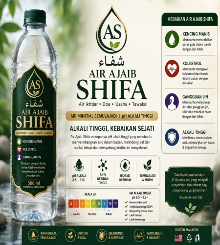 AIR AJAIB SHIFA - Air Mineral Alkali Semulajadi (pH 8.5 - 9.5+) 500ml | Ikhtiar, Doa & Tawakal